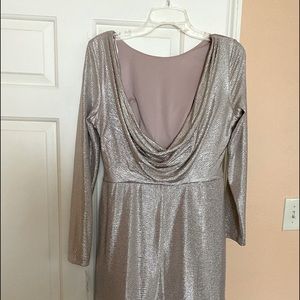 One gold dress and pair of beige boots